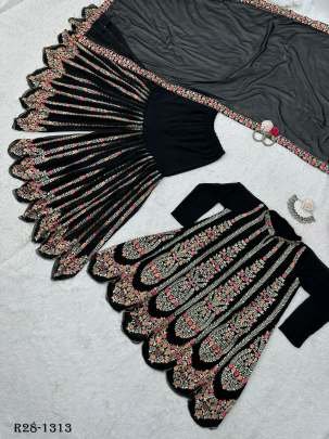 Black Traditional Georgette Stitched Sharara Suits