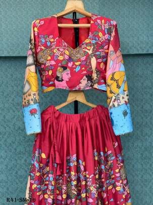 Traditional Chinon Kalamkari Printed Lehenga Choli