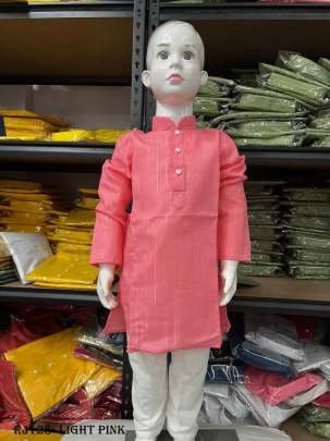  Traditional Cotton Light Pink Kid   s Kurta With Pajama