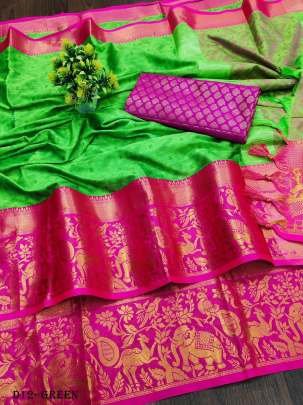 Traditional Green Color Cotton Jacquard Silk Saree With Contrast Pallu