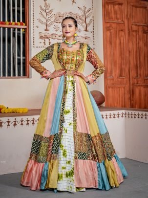 Traditional Indo Western Heavy Rayon Embroidered Lehenga With Koti