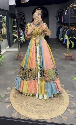 Traditional Indo Western Heavy Rayon Embroidered Lehenga With Koti