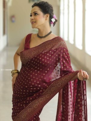 Traditional Maroon Silk Saree With Blouse