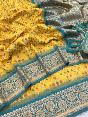 Traditional Meenakari Ikkat Weaves Patola Silk Saree