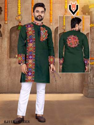 Traditional Navratri Wear Green Kurta Pajama