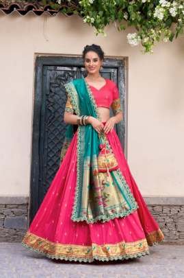 Traditional Pink Paithani Lehenga Choli In Jacquard Silk