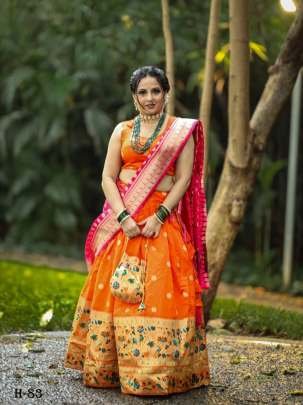 Traditional Silk Paithani Orange Lehenga Choli Set 