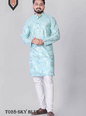 Traditional Wear Georgette Sky Blue  Printed work Kurta With Pajama Set 