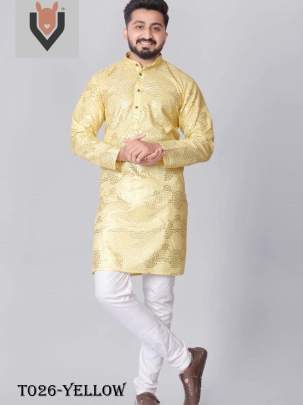 Traditional Wear Georgette Yellow  Printed work Kurta With Pajama Set 