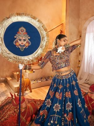 Traditonal Muslin Cotton Real Mirror Work Navratri Lehenga