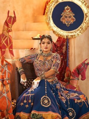 Traditonal Muslin Cotton Real Mirror Work Navratri Lehenga