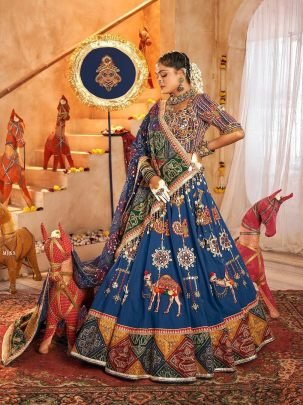 Traditonal Muslin Cotton Real Mirror Work Navratri Lehenga