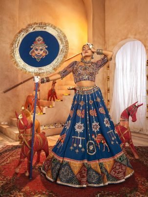 Traditonal Muslin Cotton Real Mirror Work Navratri Lehenga