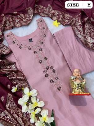 Trandy Pure Muslin Pink Colour Top, Bottom Dupatta Set