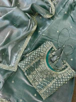 Trendi Jimmy Choo Silk Heavy Work Green Top Palazzo With Dupatta Set