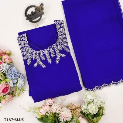 Trending Blue Georgette  Anarkali Gown With Dupatta Set