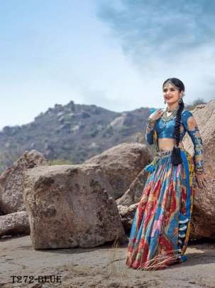 Trending Collection Blue Silk Chinon Lehenga Choli With Kalamkari Print