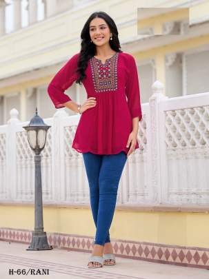 Trending  Georgette Rani ladies Top With Embroidery Work 