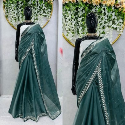 Trending Green Color Jimmy Choo Saree With Embroidery Sequence Work