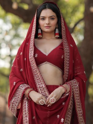 Trending Maroon Fully Flared Georgette Lehenga Set