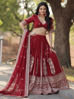 Trending Maroon Fully Flared Georgette Lehenga Set