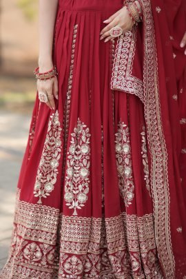 Trending Maroon Fully Flared Georgette Lehenga Set