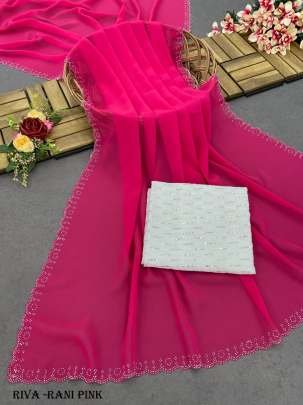 Trending Rani pink Georgette Aari Work Saree with Embroidered Unstitched Blouse