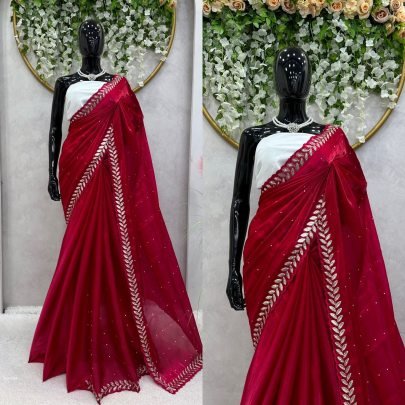 Trending Red Color Jimmy Choo Saree With Embroidery Sequence Work