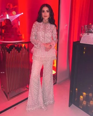 Trending White Indo Western Type Net Palazzo 3 Piece Set