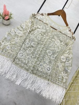 Trending White Indo Western Type Net Palazzo 3 Piece Set