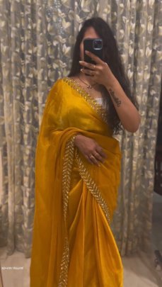 Trending Yellow Color Jimmy Choo Saree with Embroidery Sequence Work