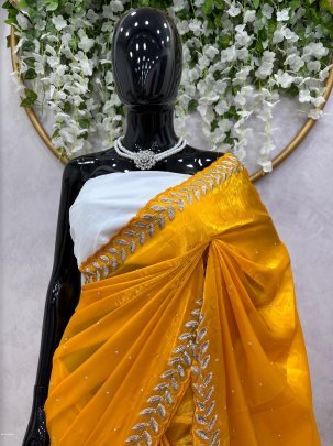 Trending Yellow Color Jimmy Choo Saree with Embroidery Sequence Work