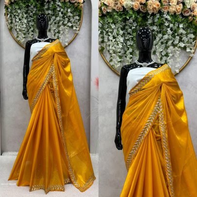 Trending Yellow Color Jimmy Choo Saree with Embroidery Sequence Work