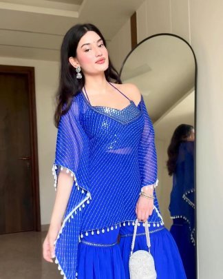 Royal Blue Ethnic Sharara Set with Embellished Kaftan