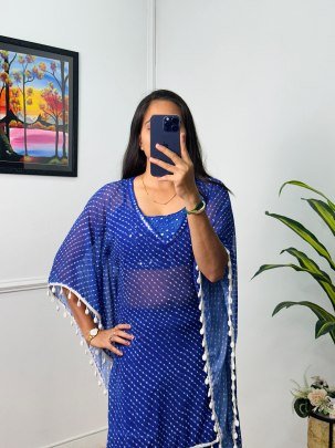 Royal Blue Ethnic Sharara Set with Embellished Kaftan