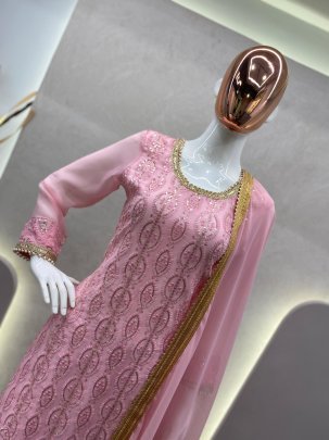Trendy Georgette Sequence Embroidery Suit Set with Stitched Sharara and Dupatta