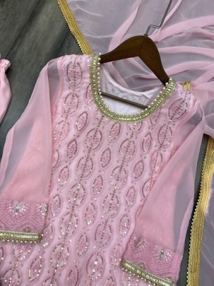 Trendy Georgette Sequence Embroidery Suit Set with Stitched Sharara and Dupatta