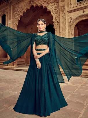 Trendy Rama Color Fully Stitched Lehenga Choli By Shreematee Fashion Nandani Catalogue