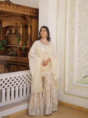 Trendy White Gharara Suit With Zari Embroidered Work