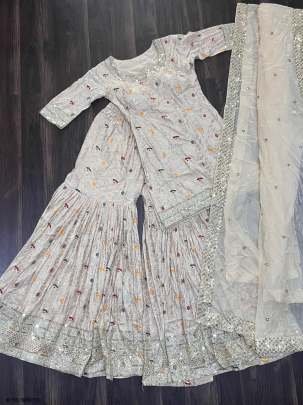 Trendy White Gharara Suit With Zari Embroidered Work