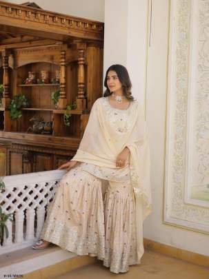 Trendy White Gharara Suit With Zari Embroidered Work