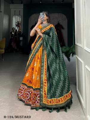 Tussar Silk Mustard Lehenga Choli With Gamthi Work