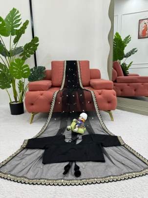 Unique Design Black Colour Soft Net Saree