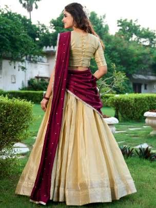 Unique Design Cream Kanchipuram Lehenga Choli