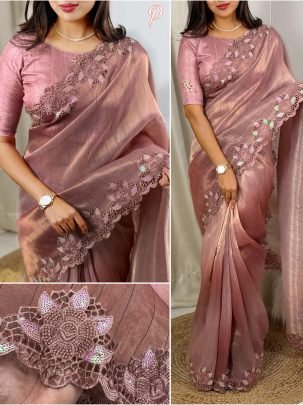 Unique Design Cut Work Saree With Blouse