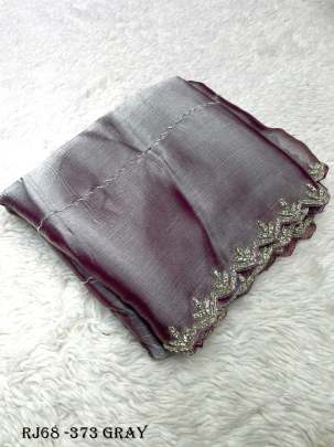 Unique Design Gray Colour Handwork Saree