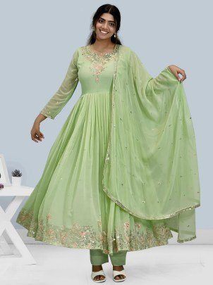 Unique Rediam Pista Color Gown with Pant and Dupatta 