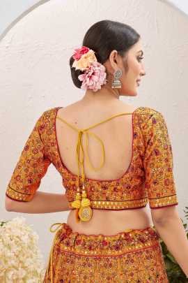 Unique Yellow Semi Stitched Jute Silk Lehenga choli