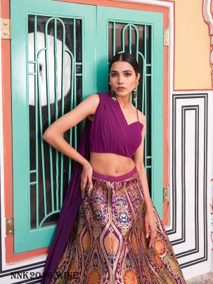 Urvika Banarasi Silk Wine Lehenga Choli