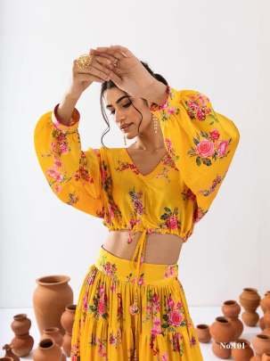 Vallari Vol 1 Yellow Digital Printed Crop Top Lehenga Choli